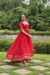 Premium faux blooming fabric with intricate Zari-thread and sequin embroidery