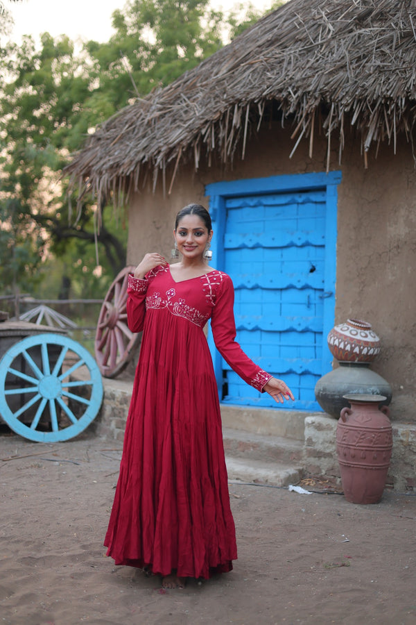 Premium Mirror Work Gown Reyon fabric