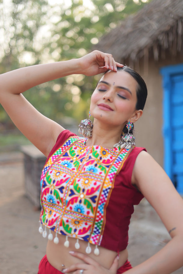 Maroon Rayon Lehenga Choli with Gamthi Embroidery Work – Navratri Special