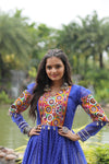 Designer Readymade Off-White Cotton Lehenga with Blue Leheriya Kurti