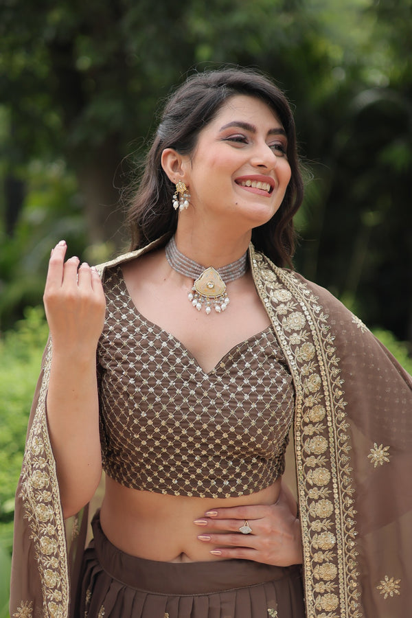 Exquisite Faux Blooming Silk Lehenga Choli with Sequins & Thread Embroidery