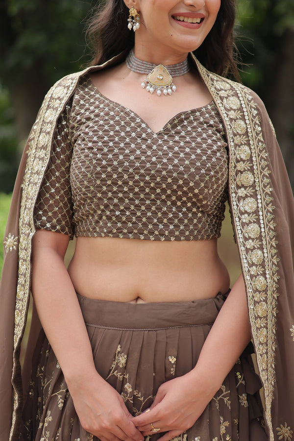 Exquisite Faux Blooming Silk Lehenga Choli with Sequins & Thread Embroidery