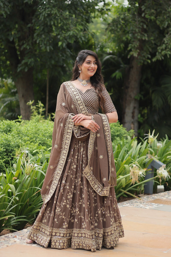 Exquisite Faux Blooming Silk Lehenga Choli with Sequins & Thread Embroidery