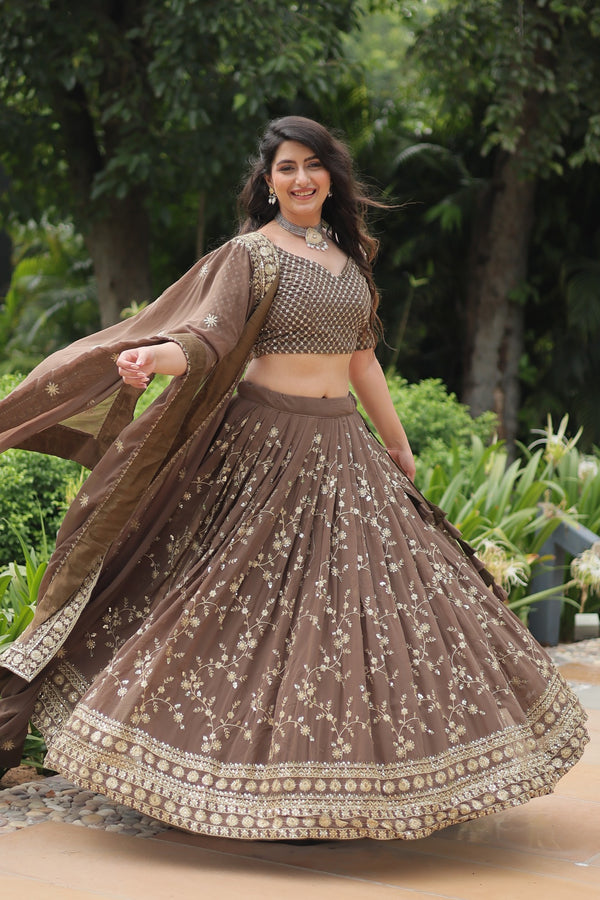Exquisite Faux Blooming Silk Lehenga Choli with Sequins & Thread Embroidery