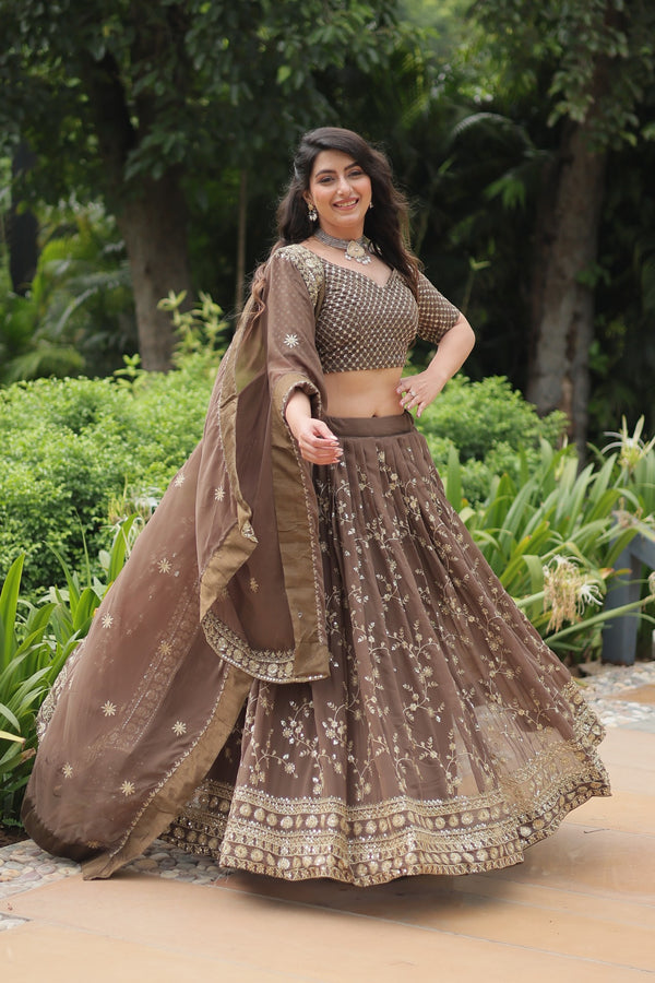 Exquisite Faux Blooming Silk Lehenga Choli with Sequins & Thread Embroidery