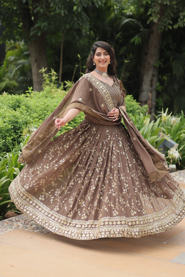Exquisite Faux Blooming Silk Lehenga Choli with Sequins & Thread Embroidery