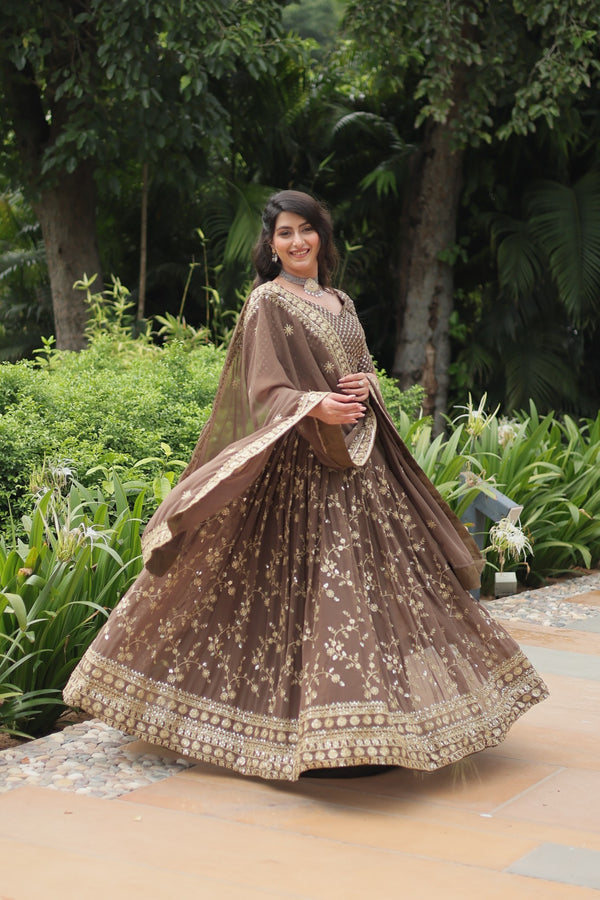 Exquisite Faux Blooming Silk Lehenga Choli with Sequins & Thread Embroidery