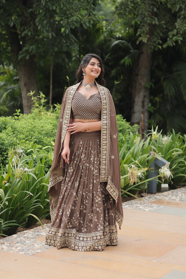 Exquisite Faux Blooming Silk Lehenga Choli with Sequins & Thread Embroidery