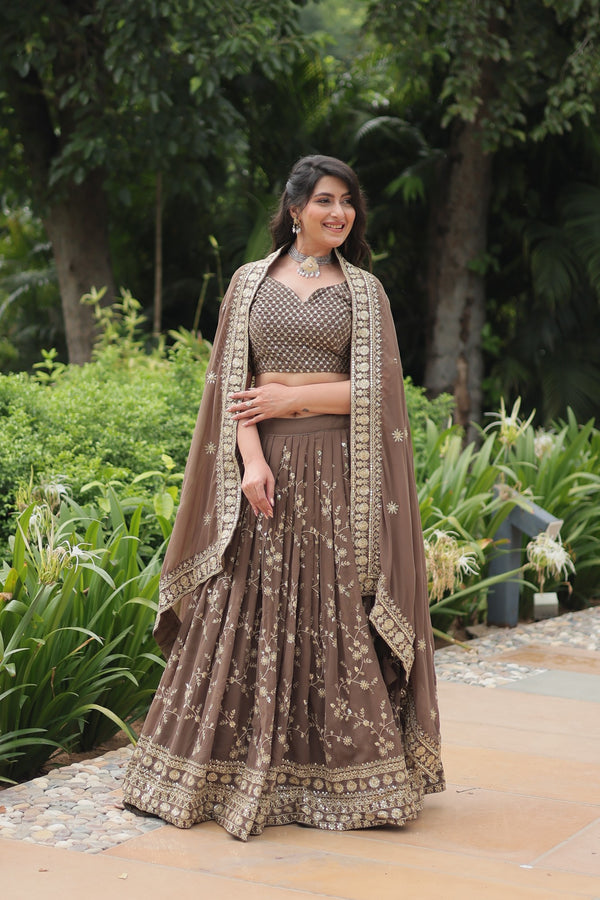 Exquisite Faux Blooming Silk Lehenga Choli with Sequins & Thread Embroidery