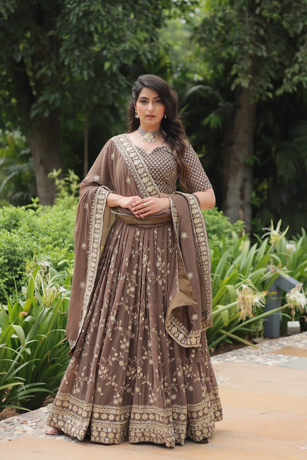 Exquisite Faux Blooming Silk Lehenga Choli with Sequins & Thread Embroidery