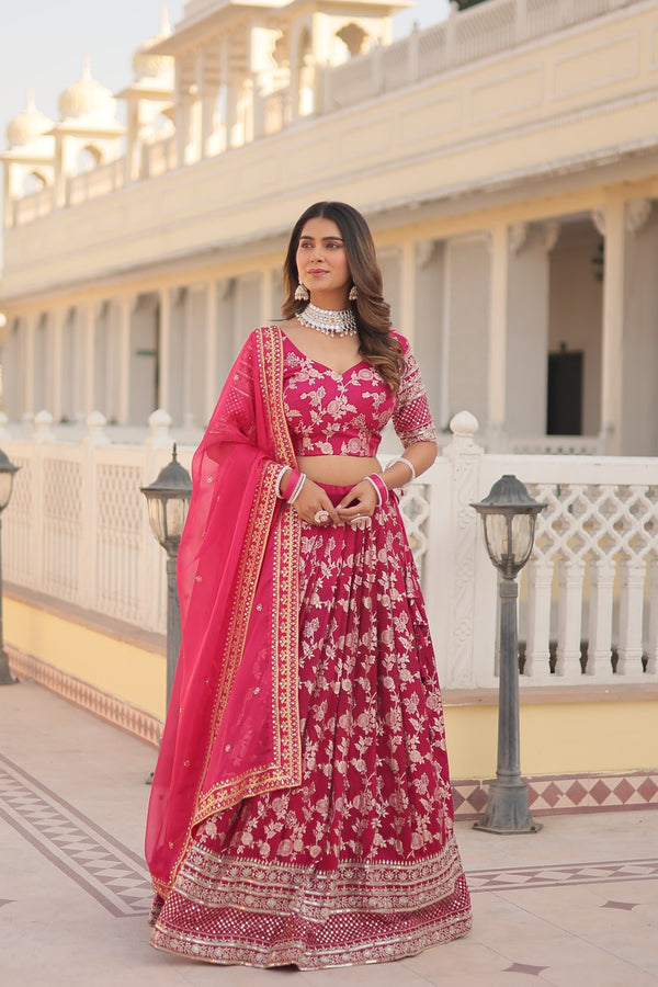Designer Rose PinkViscose Jacquard Lehenga Choli with Russian Silk Dupatta