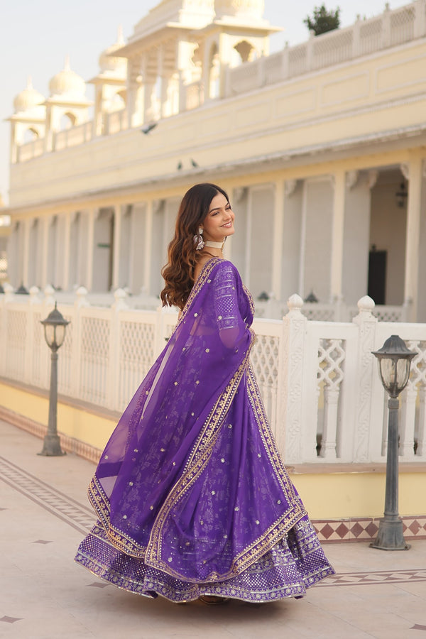 Designer Purple Viscose Jacquard Lehenga Choli with Russian Silk Dupatta