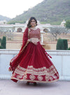 Maroon Gorgeous Georgette Flared Lehenga with Sequins Embroidered Work
