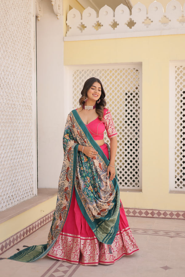 Pink Viscose Jacquard Lehenga Choli with Gajji Silk Dupatta