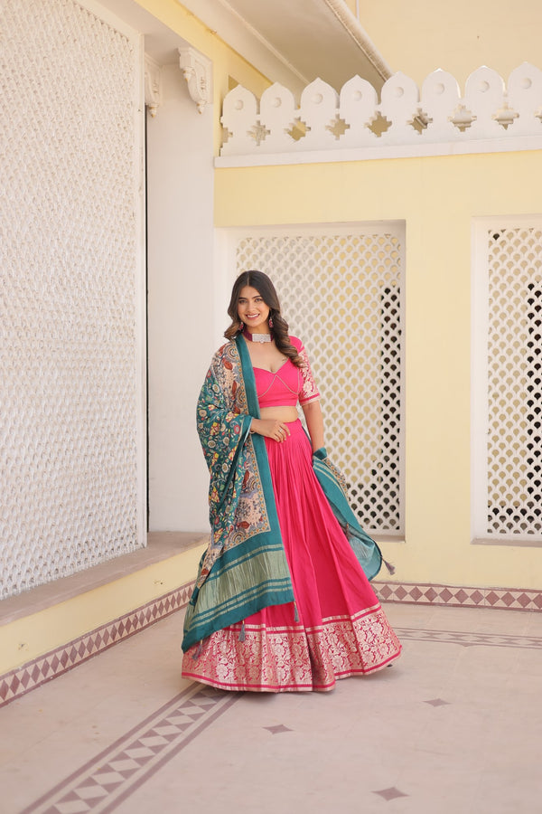 Pink Viscose Jacquard Lehenga Choli with Gajji Silk Dupatta