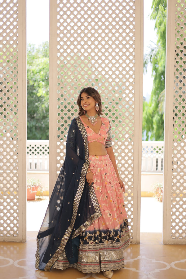 Designer Peach Dyeable Pure Viscose Jacquard Lehenga Choli with Black Dupatta