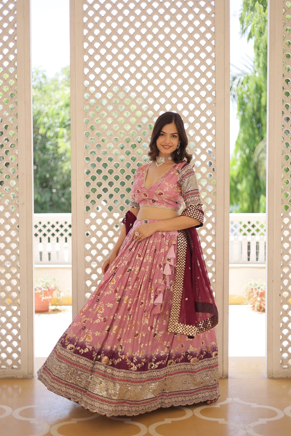 Designer Pink Dyeable Pure Viscose Jacquard Lehenga Choli with Maroon Dupatta