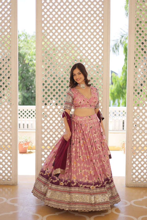 Designer Pink Dyeable Pure Viscose Jacquard Lehenga Choli with Maroon Dupatta