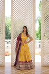 Designer Yellow Dyeable Pure Viscose Jacquard Lehenga Choli with Maroon Dupatta