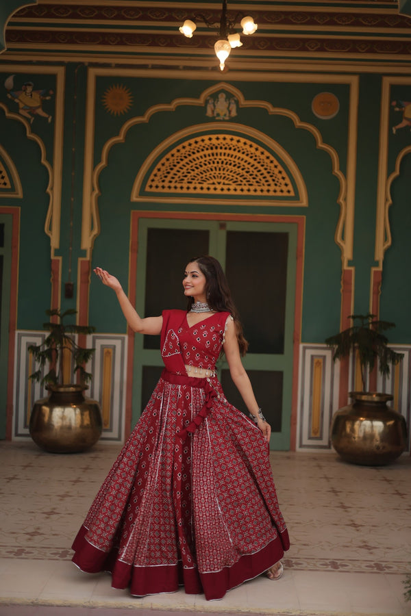 Navratri Special Maroon Rayon Printed Navratri Special Lehenga Choli