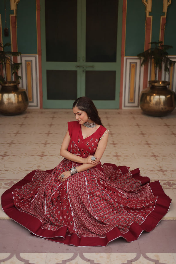 Navratri Special Maroon Rayon Printed Navratri Special Lehenga Choli
