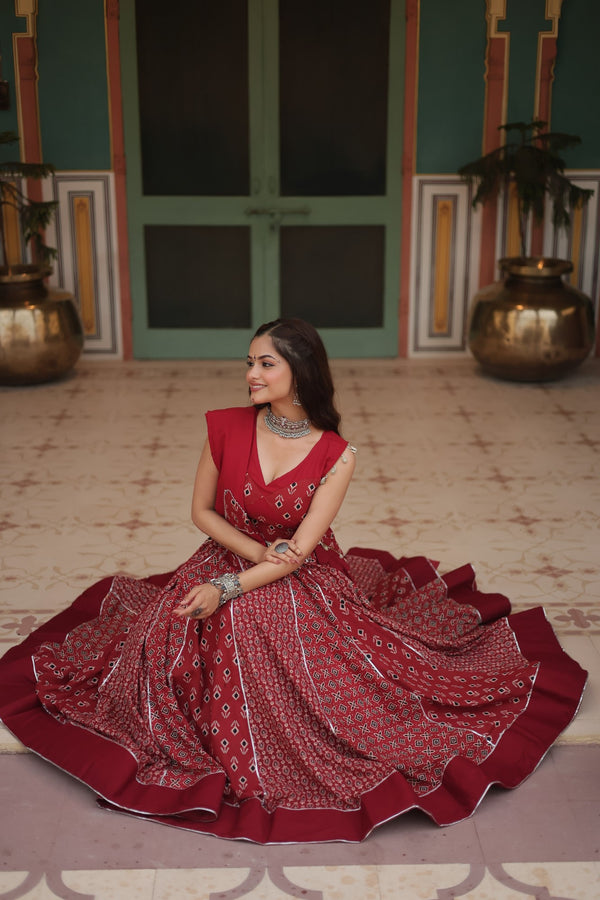 Navratri Special Maroon Rayon Printed Navratri Special Lehenga Choli