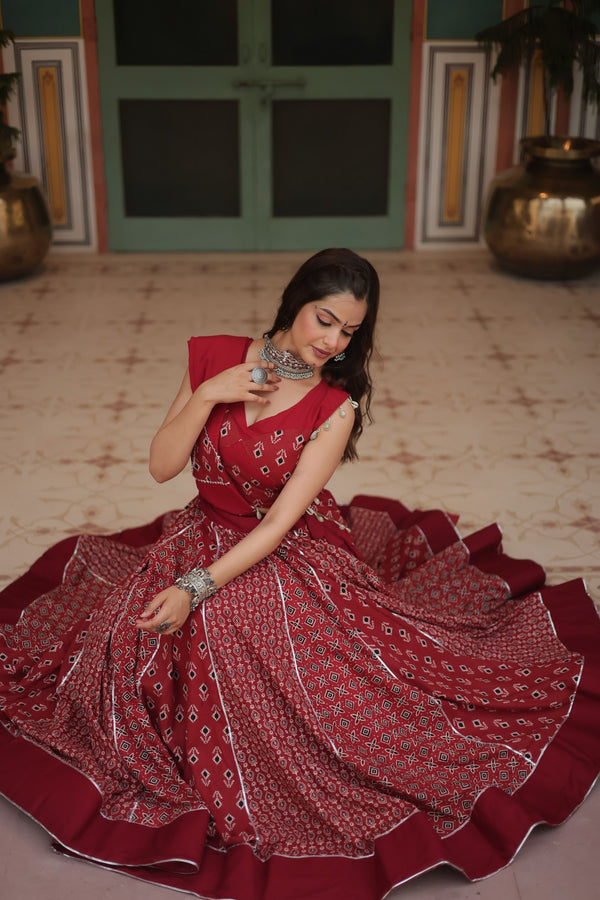Navratri Special Maroon Rayon Printed Navratri Special Lehenga Choli