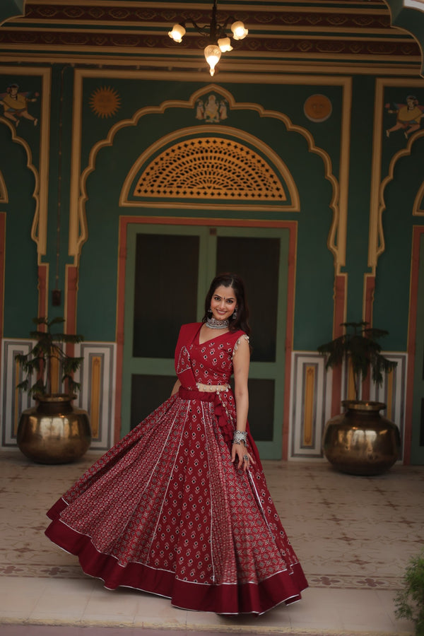 Navratri Special Maroon Rayon Printed Navratri Special Lehenga Choli