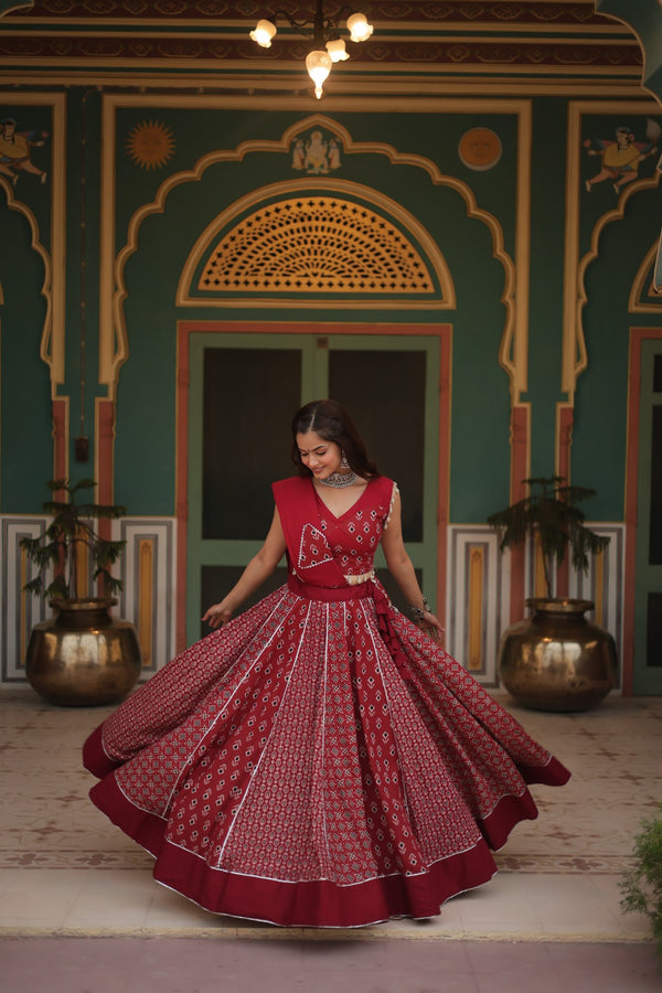 Navratri Special Maroon Rayon Printed Navratri Special Lehenga Choli