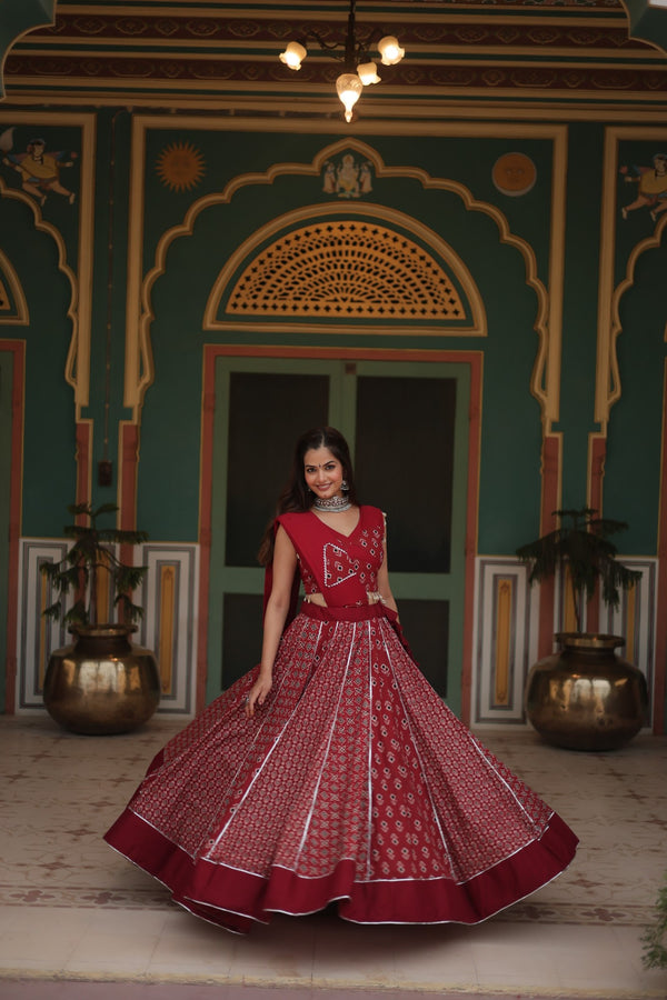 Navratri Special Maroon Rayon Printed Navratri Special Lehenga Choli