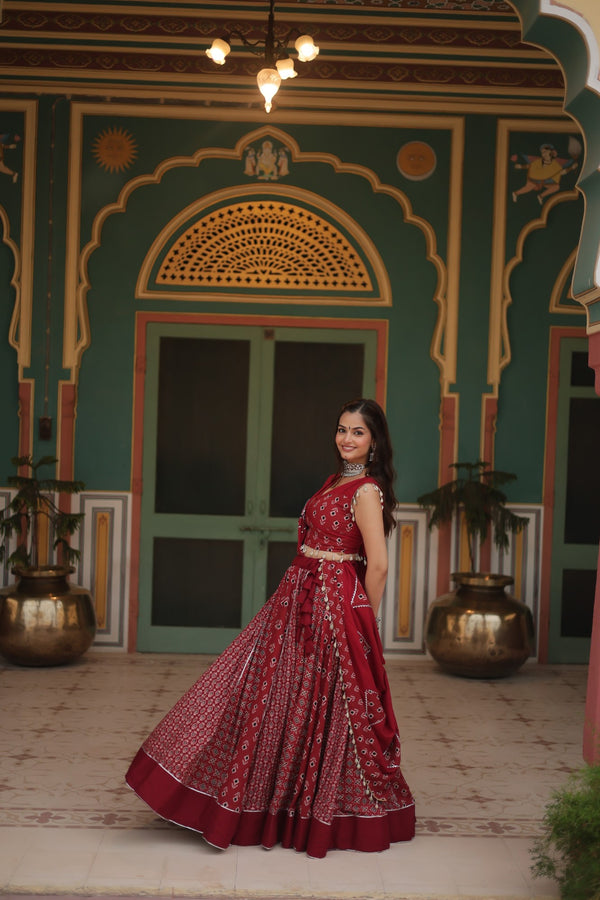 Navratri Special Maroon Rayon Printed Navratri Special Lehenga Choli