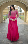 Exquisite Blooming Sequins & Zari Embroidered Designer Gown Fusion of Western & Indian Elegance
