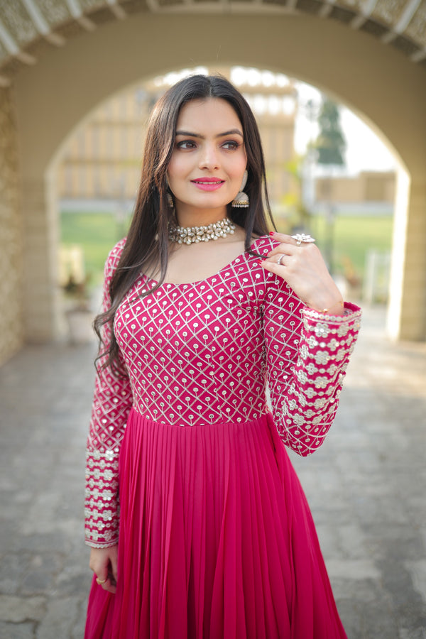 Exquisite Blooming Sequins & Zari Embroidered Designer Gown Fusion of Western & Indian Elegance