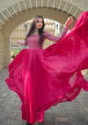 Exquisite Blooming Sequins & Zari Embroidered Designer Gown Fusion of Western & Indian Elegance