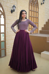 Exquisite Blooming Sequins & Zari Embroidered Designer Gown Fusion of Western & Indian Elegance