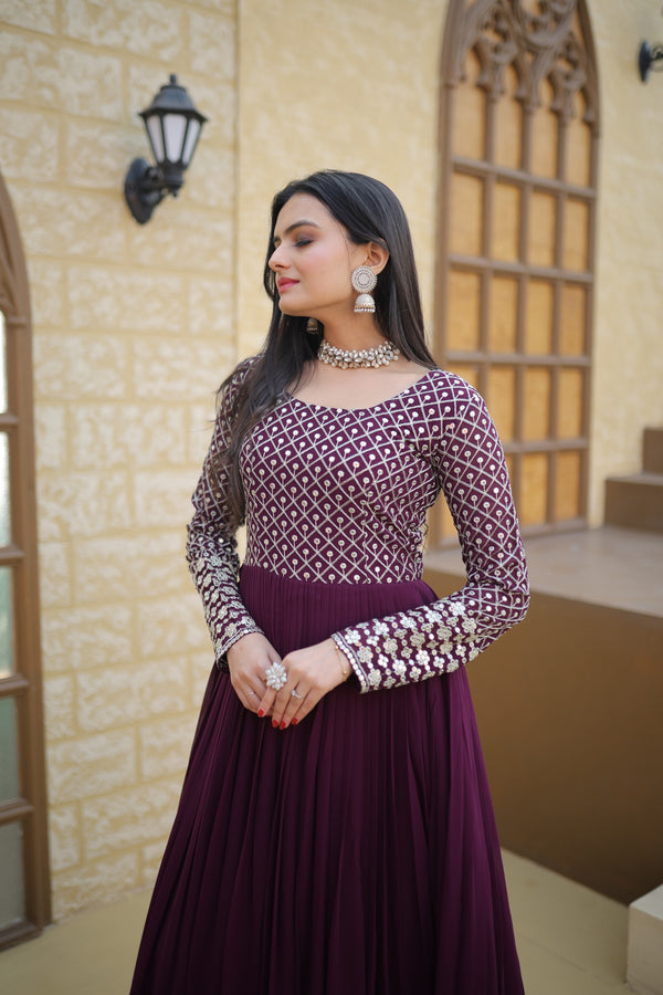 Exquisite Blooming Sequins & Zari Embroidered Designer Gown Fusion of Western & Indian Elegance