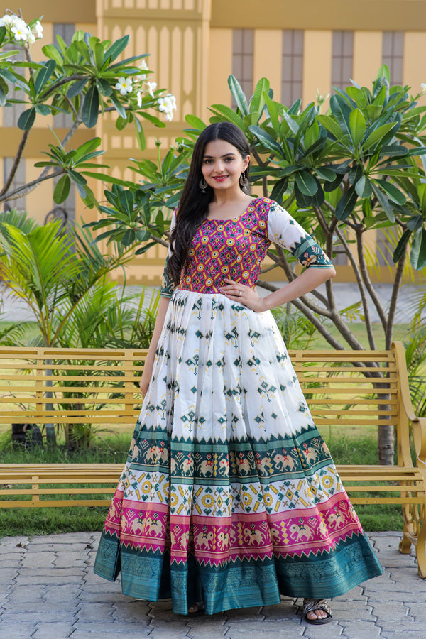 Premium Patola Silk Designer Gown with Jacquard Weaving & Print Elegant & Timeless