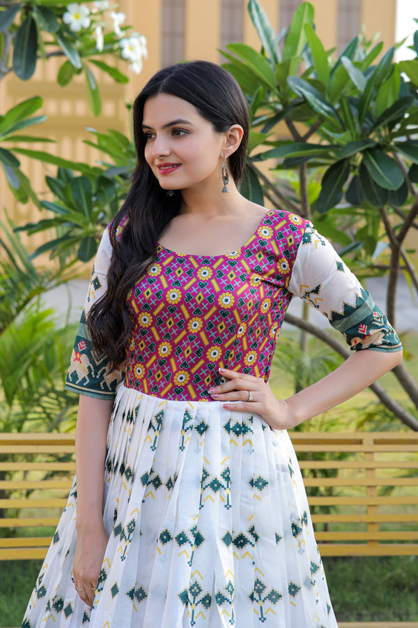 Premium Patola Silk Designer Gown with Jacquard Weaving & Print Elegant & Timeless