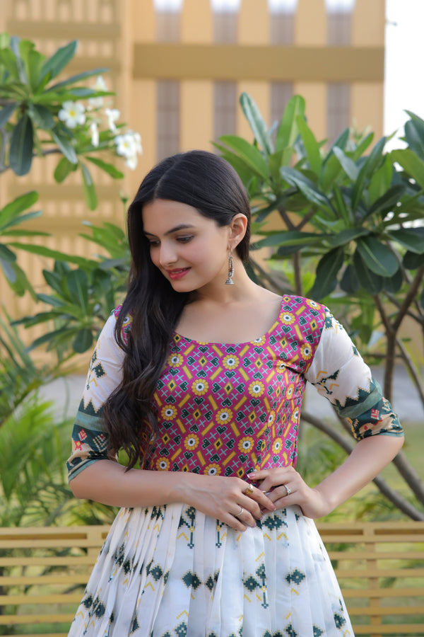 Premium Patola Silk Designer Gown with Jacquard Weaving & Print Elegant & Timeless