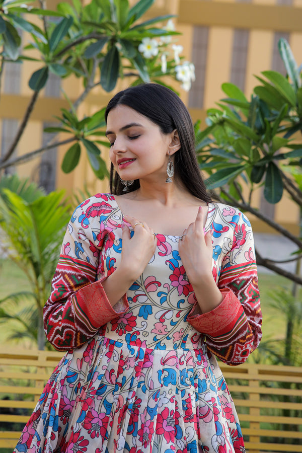 Premium Banarasi Silk Kalamkari Designer Gown with Jacquard Weaving – Timeless Elegance