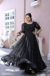 Premium Faux Georgette Dot Print Designer Gown Elegant & Flowy
