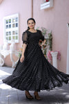 Premium Faux Georgette Dot Print Designer Gown Elegant & Flowy
