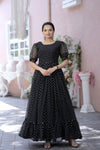 Premium Faux Georgette Dot Print Designer Gown Elegant & Flowy