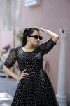 Premium Faux Georgette Dot Print Designer Gown Elegant & Flowy