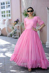 Premium Faux Georgette Dot Print Designer Gown Elegant & Flowy