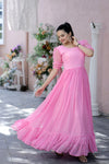 Premium Faux Georgette Dot Print Designer Gown Elegant & Flowy