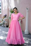 Premium Faux Georgette Dot Print Designer Gown Elegant & Flowy
