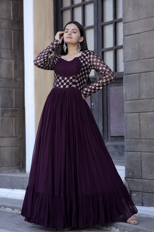 Premium Faux Blooming Gown with Sequins & Zari Embroidery Elegant & Graceful