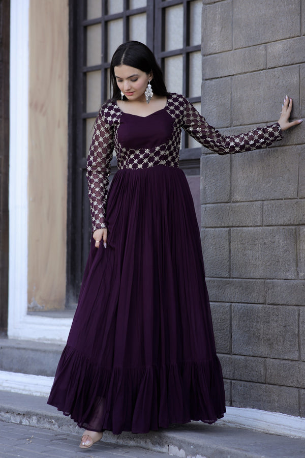 Premium Faux Blooming Gown with Sequins & Zari Embroidery Elegant & Graceful