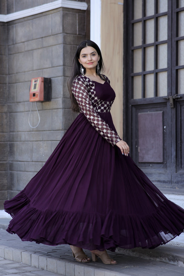 Premium Faux Blooming Gown with Sequins & Zari Embroidery Elegant & Graceful